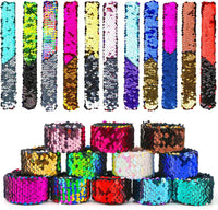 VGOODALL sequin slap bracelets for kids, 24 colorful reversible mermaid sequin bands