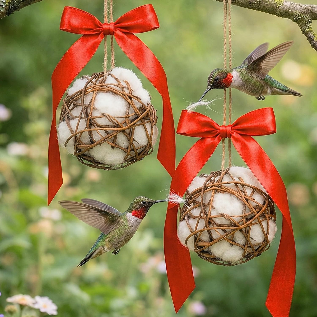 Bird Nesting Material Holder for Hummingbirds - 2 Balls Hummingbird Welcome Set