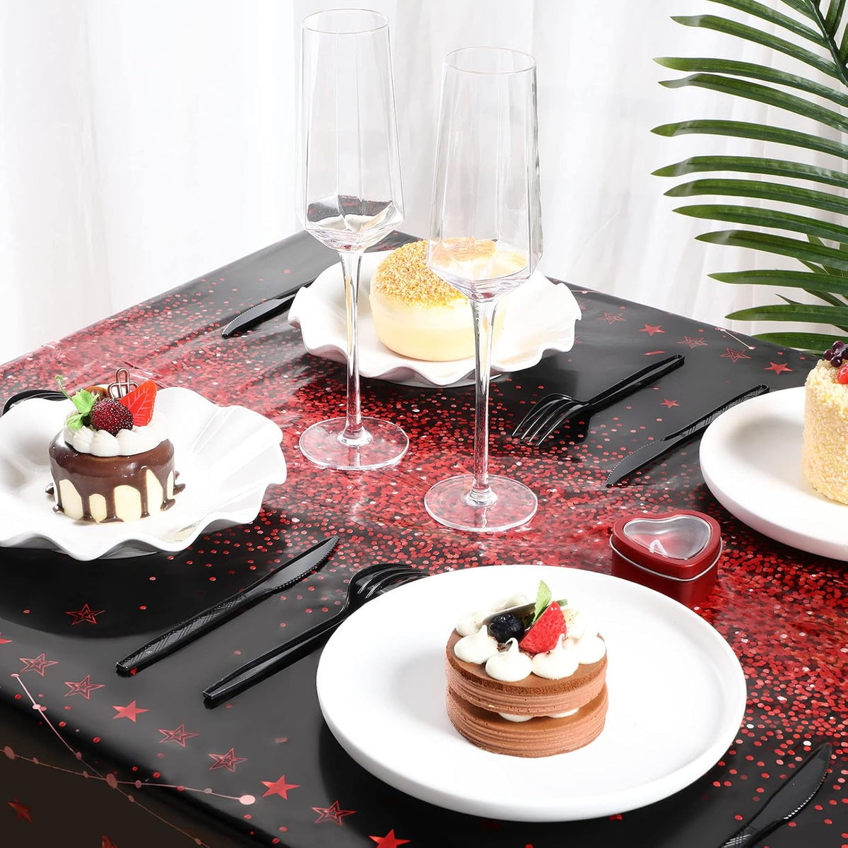 Tudomro 3 Pcs Plastic Happy Birthday Party Tablecloths - Black Red / 6 - image 2