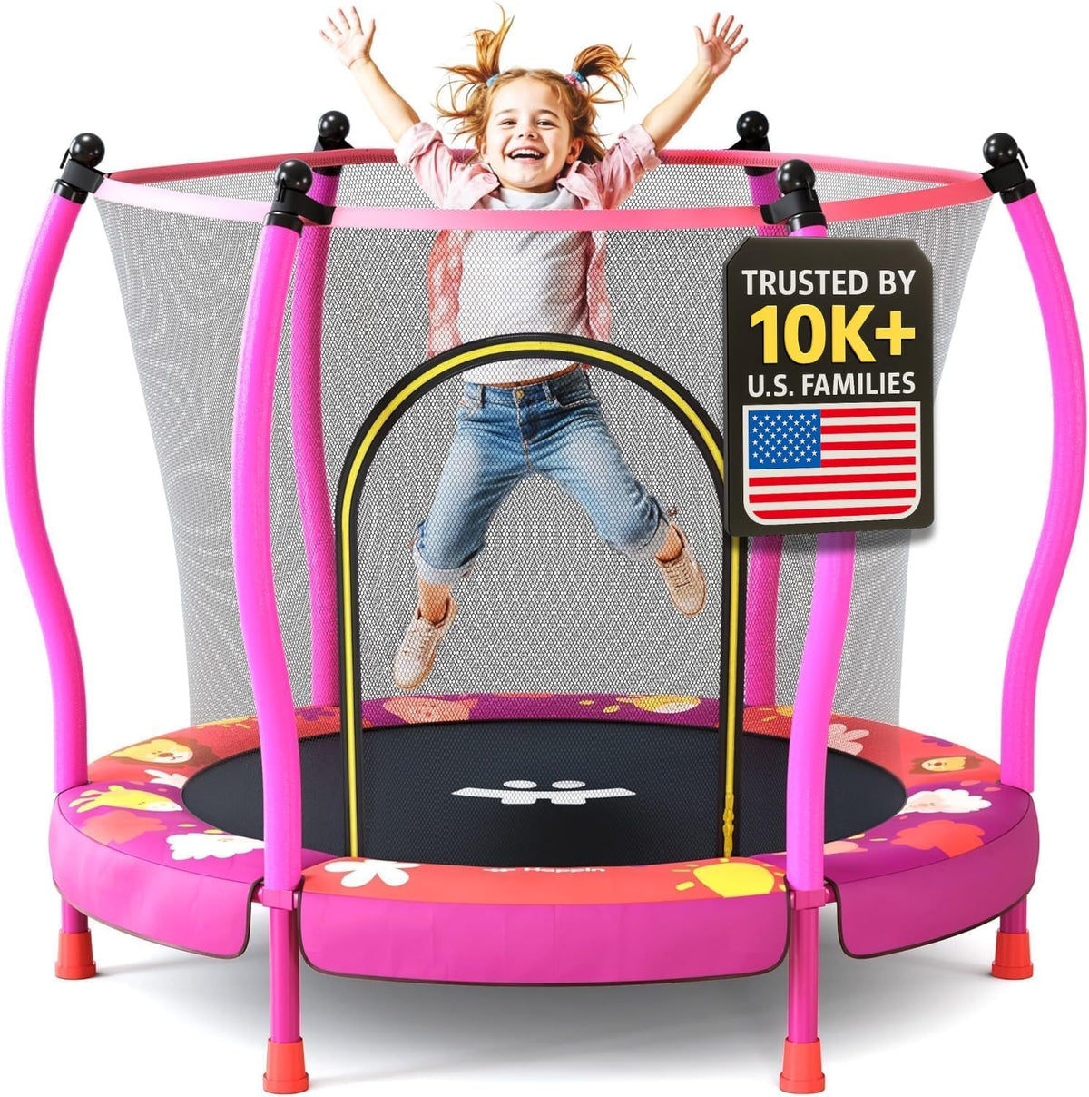 Happin 55’’ Trampoline for kids Safety Enclosure - Pink / Classic