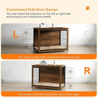 DWANTON Dog Crate Furniture with Cushion, Wooden Kennel Table with Double Doors, Indoor Dog House, Large Size, 38.5" L, Warm Brown