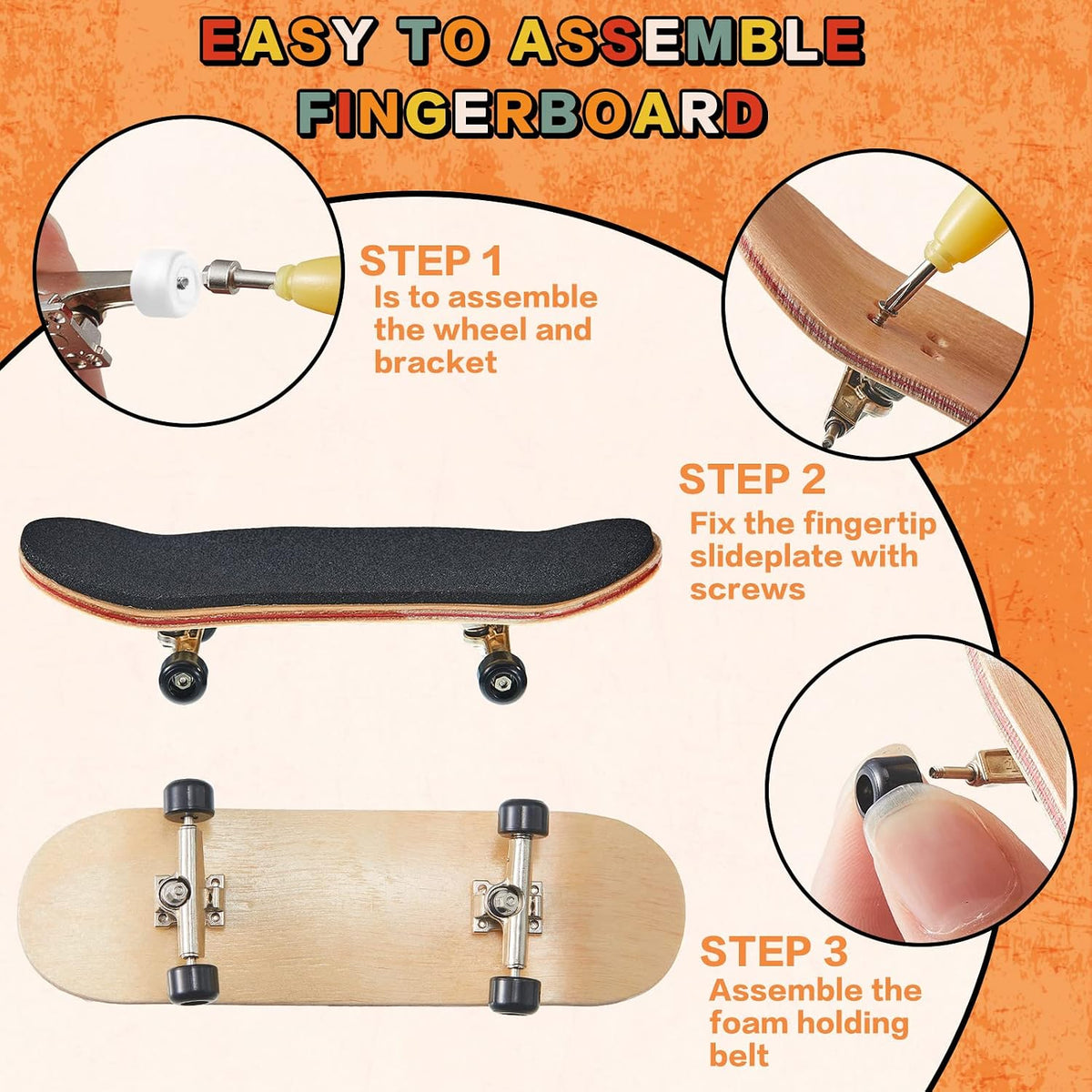 Jexine fingerboard kit with 6 sets of colorful trucks, wheels, screws and screwdrivers - view 12