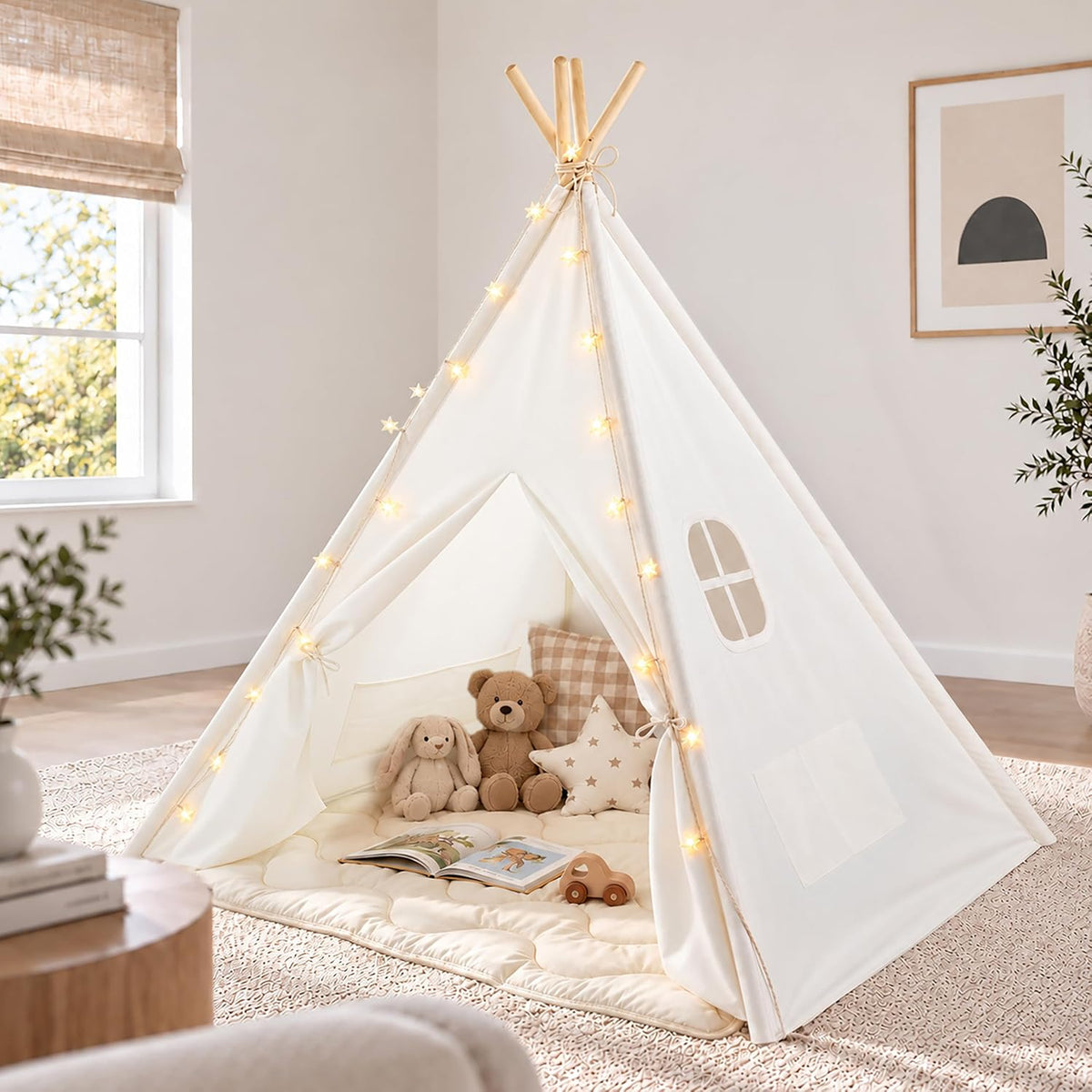 Tiny Land 100% Cotton Canvas Teepee Tent for kids Mat & Star