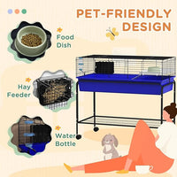 PawHut Two-Story Small Animal Cage Removable from Stand, Guinea Pig Cage with Shelf & Wheels, Pet Habitat for Hedgehog, Chinchilla, Ferret, 39" x 20.5" x 36.5", Blue