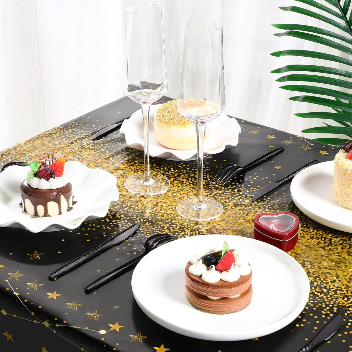 Tudomro 3 Pcs Plastic Happy Birthday Party Tablecloths - Black Gold / 6 - image 3