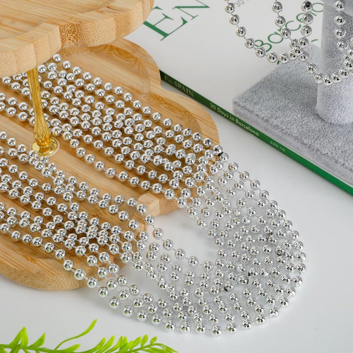 EOBOH 12PCS Mardi Gras Beads, Gold Beaded Necklace Stuff Set - Silver / 12 - image 2