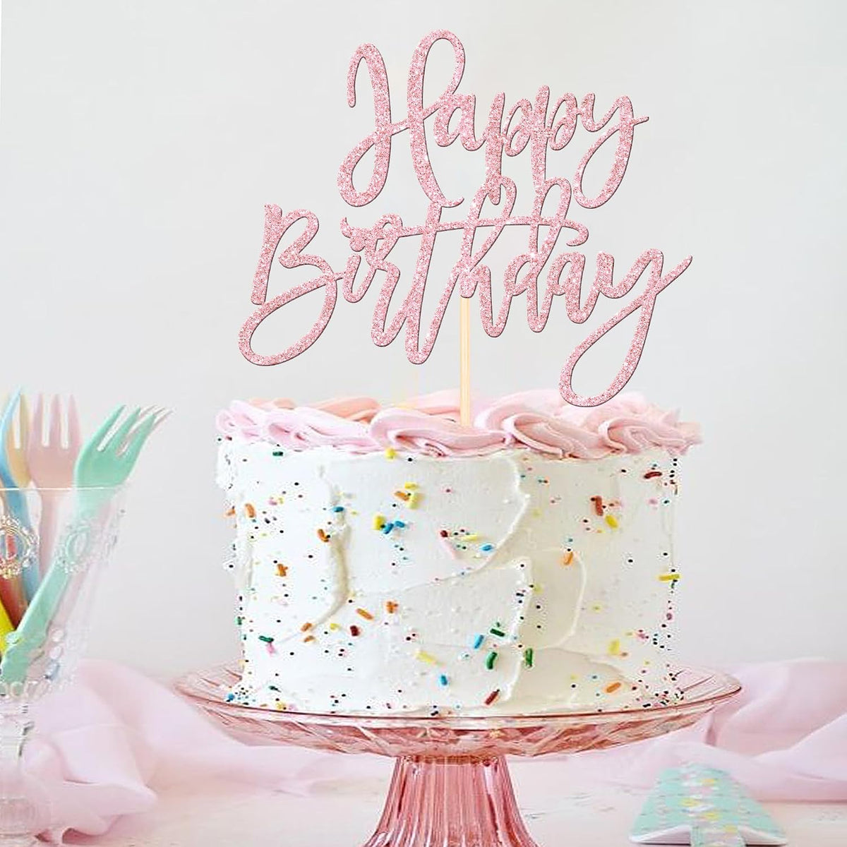 ZHUOWEISM 1 PCS Gold Happy Birthday & Anniversary Cake Topper – Fun for Kids & Family - Light Pink - image 4