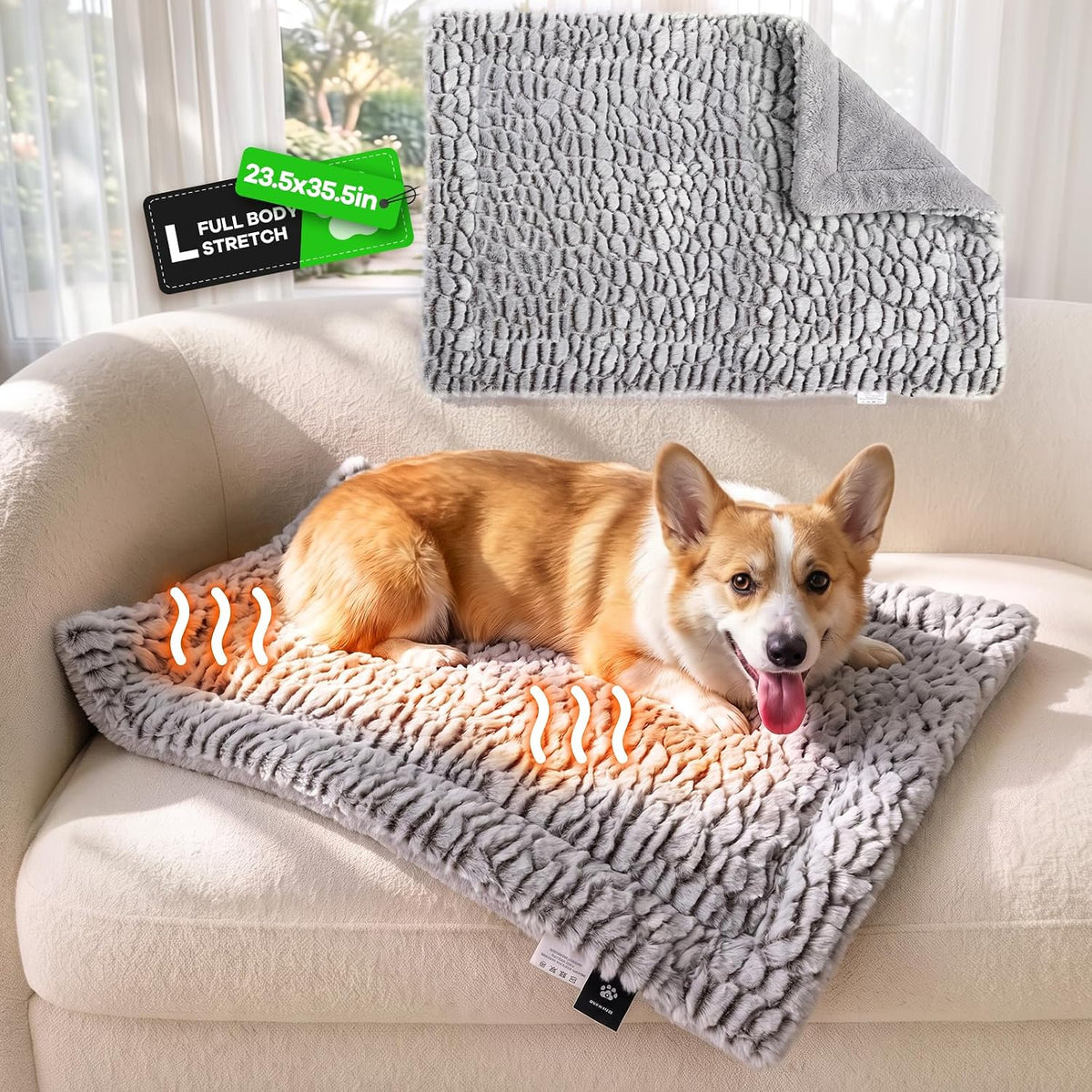 Mora Pets Self Warming Cat Bed Self Heating Cat Pad Pet Mat Indoor - A: Light Grey / Large