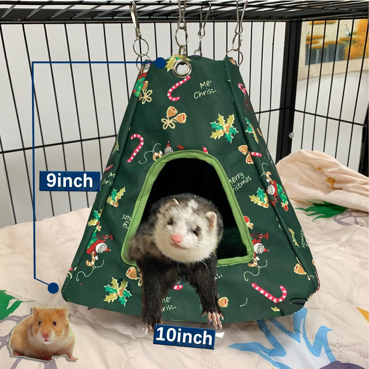 Ferret Rat Hammock Tent Hanging Tunnel Cage Accessories Set for Small - Christmas Green - image 2