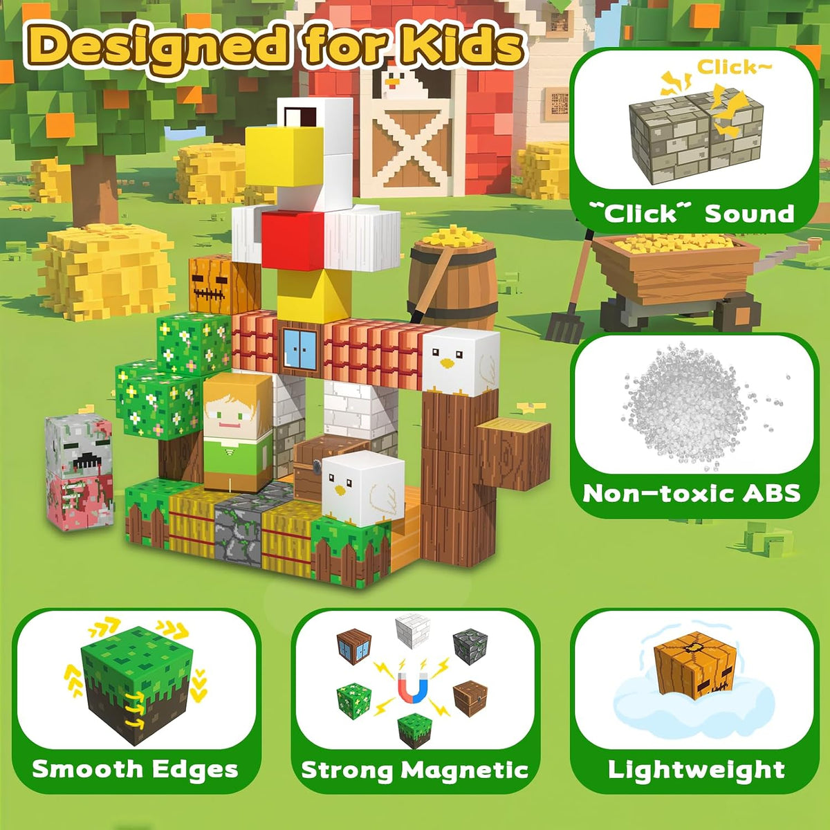 SSAWER 48 piece magnetic blocks travel set with colorful building cubes - view 24