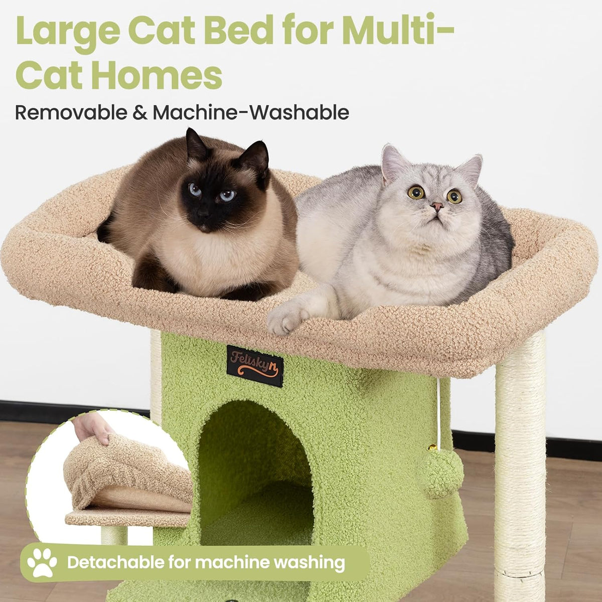 Cat Tree Tower Scratching Post for Indoor Large Adult Cats with Perch - Green / 28 Inches - image 2