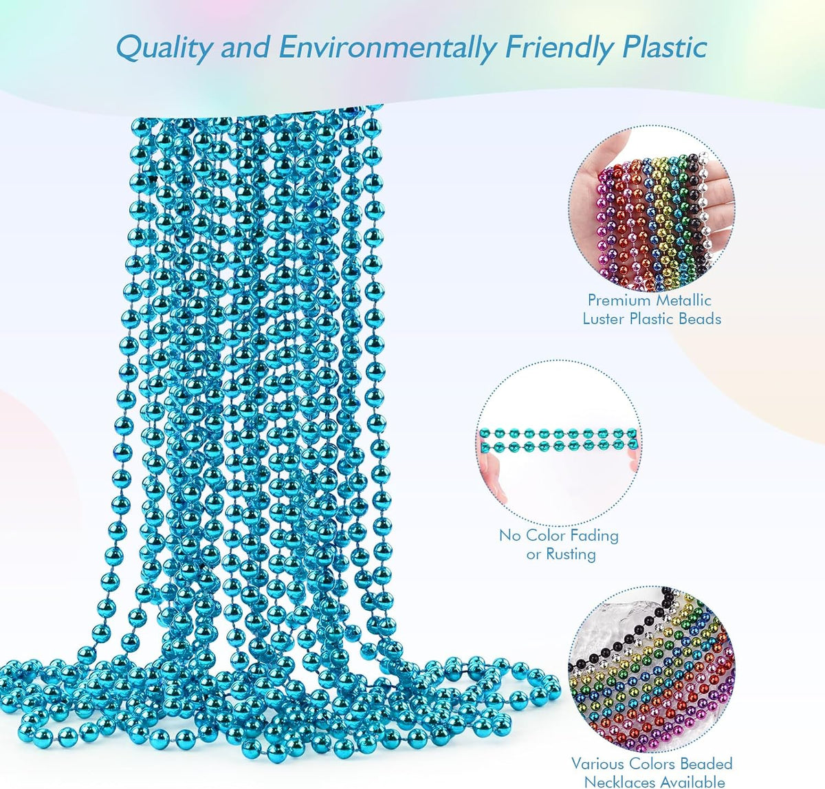 ZZYFGH 12 PCS Bead Necklace, 33'' Mardi Gras Beaded Necklaces – Fun for Kids & Family - Teal - image 3