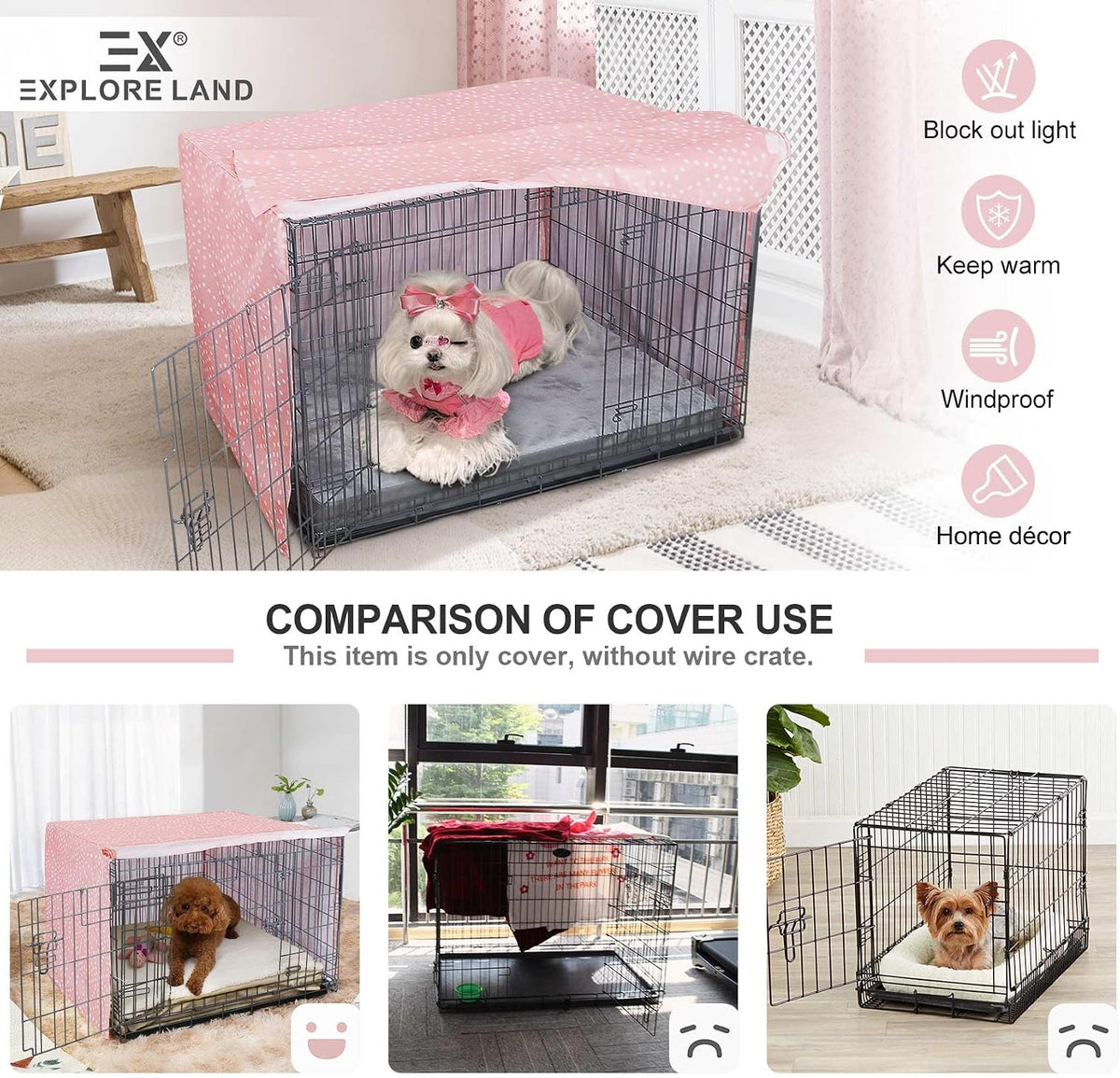 Explore Land Dog Crate Cover - Princess Pink / 42.0"L x 28.0"W x 30.0"H - image 3