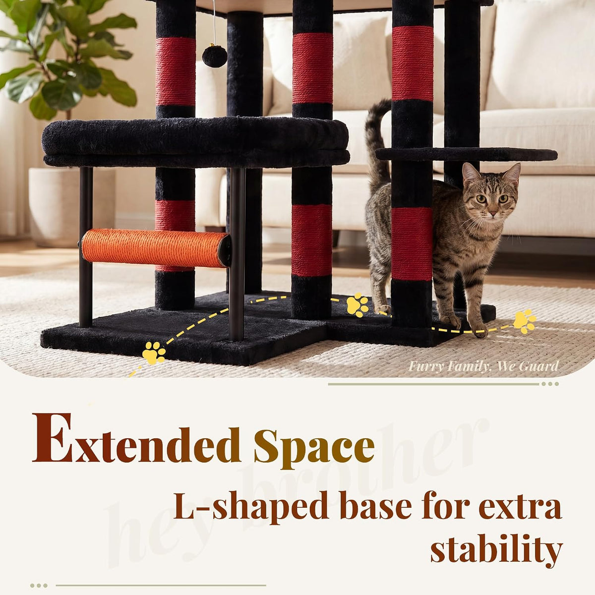 Hey-brother Cat Tree, Sturdy Tower with Sisal-Wrapped Columns - 68.5 inches / Black and Red - image 2