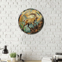 Lygond Metal Sign Tin Sign Circular Stained Glass Mountain Goat Garden Metal Sign For Bar 8×8 Inches