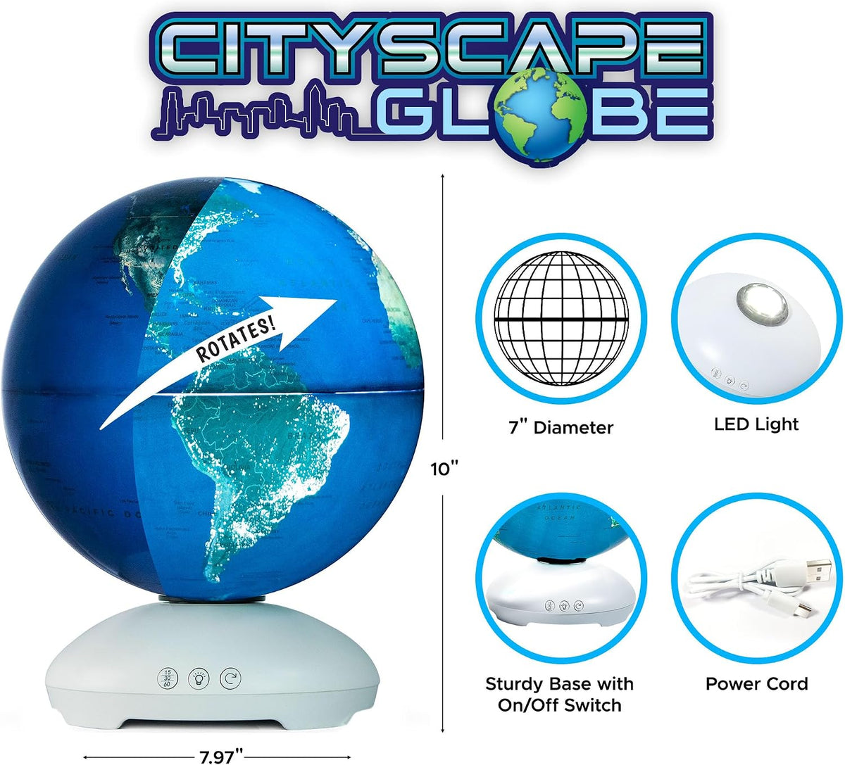 USA Toyz Illuminated World Globe with Stand - 7.9" Diameter - image 4