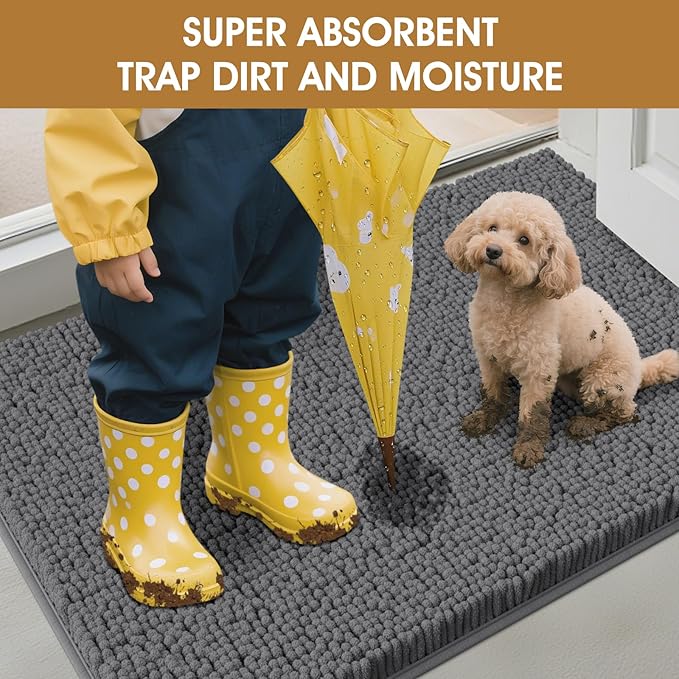 IM HOME 48" x 38" Grey Dog Door Mats for Muddy Paws, Chenille Absorbent Dog Mat, Non Slip Heavy Mud Mat for Dogs, Soft Pet Bed Mat for Entryway, Mud Paws, Inside Floor