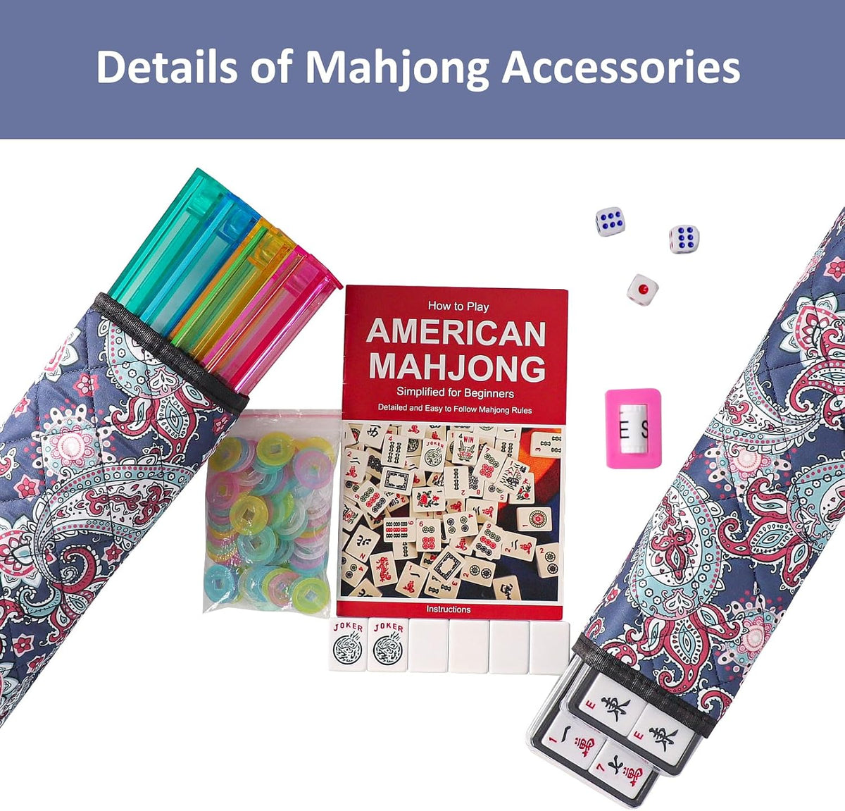 American Mahjong Game Set, 166 Quality White Tiles - Deep Blue - image 3