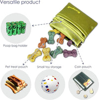 Dog Treat Pouch, Pocket Sized Pet Training Pouch, Hand Free Bronze Dog Walking Bag with Carabiner, Self-Closing Pet Feed Snack Reward, for Puppy Travel or Outdoor Use, NanoPTC