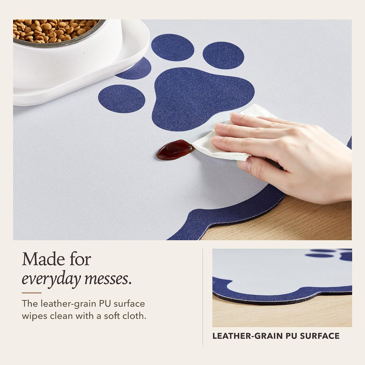 Scalloped Dog Feeding Mat, Beige White, 14" X 19” – Essentials for Dogs - Navy / 22"L x 17"W - image 2