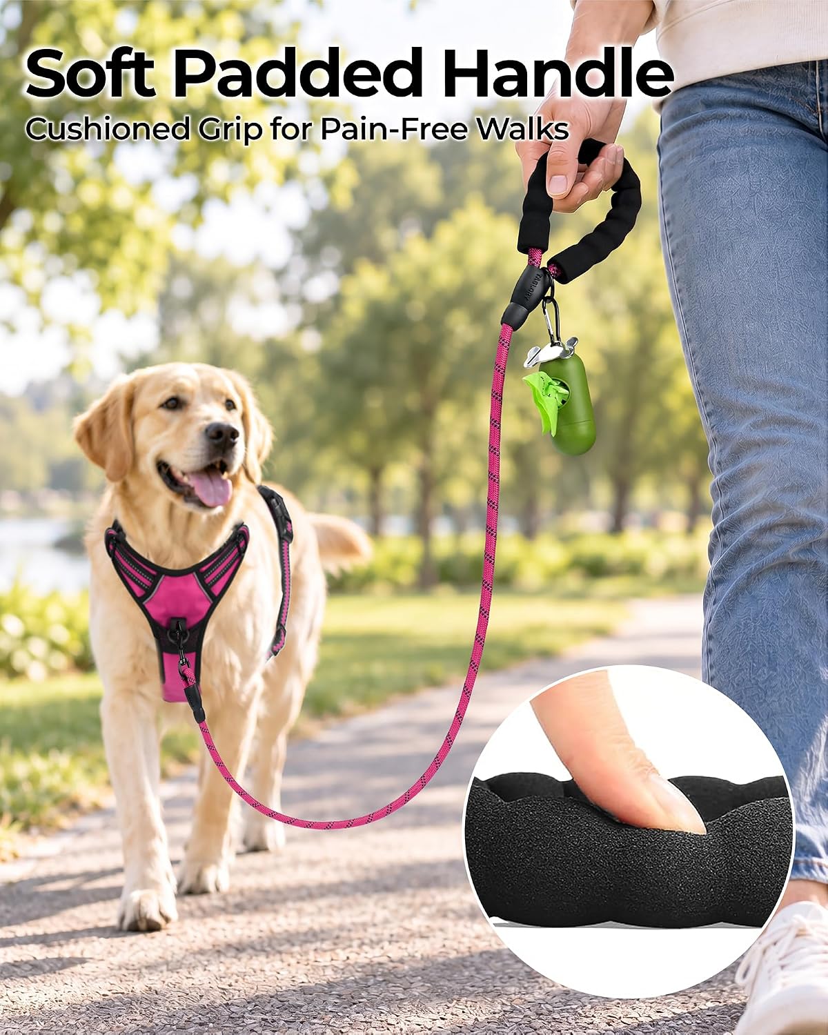 Taglory Rope Dog Leash for Medium Large Dogs - 1/2" x 4 FT (20~120 lbs.) / Hotpink - image 2