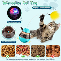 Tumbler Cat Toys for Indoor Bored Cats,Fun Wand Toy and Feather Toys Slow Feeder with Flash Ball,Cat Toys for Indoor Cats to Loss Weight and Exercise Feeding Pet Supplies Birthday Gift (Blue)