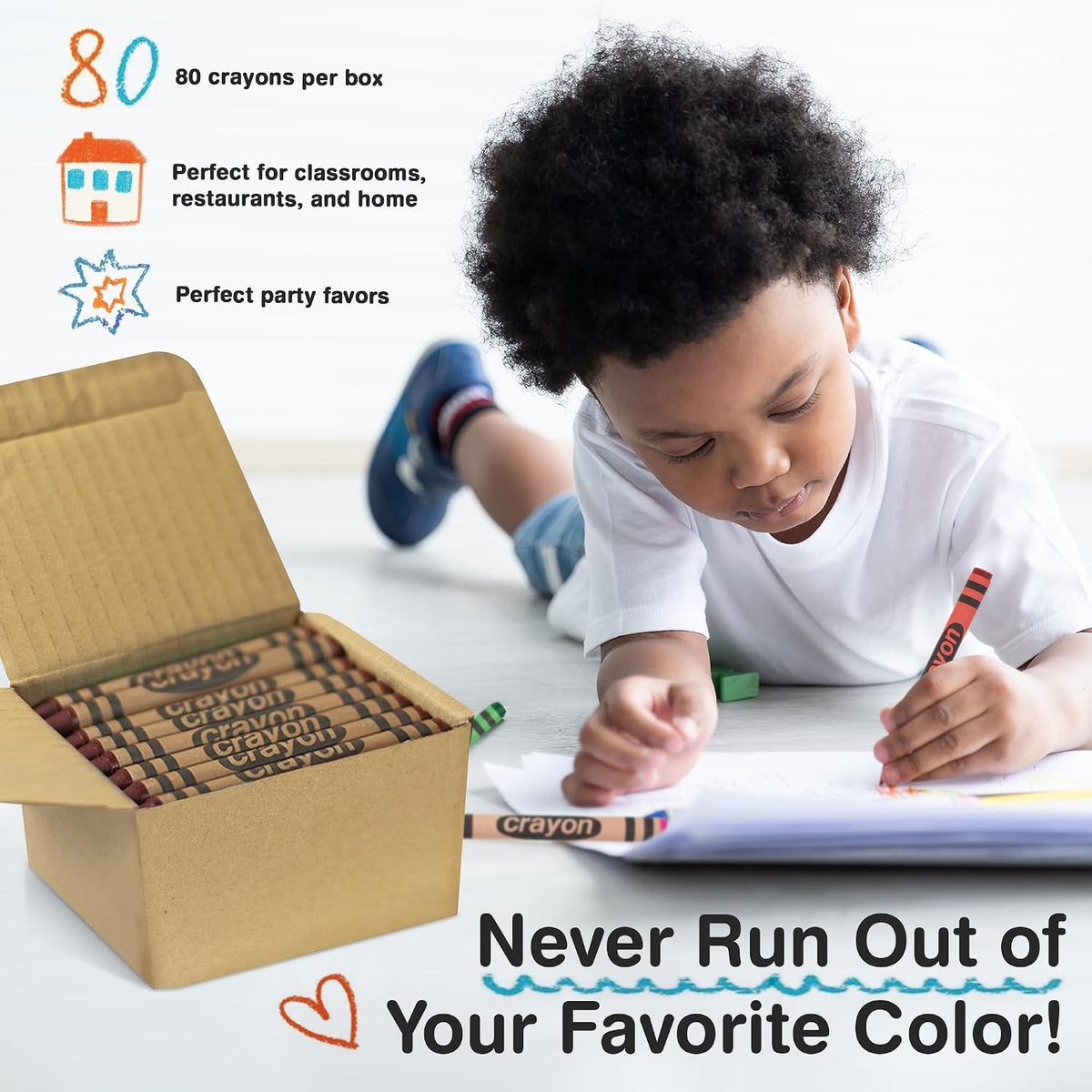 Lucky Art white crayons bulk refill pack, 80 regular size wrapped crayons - view 9