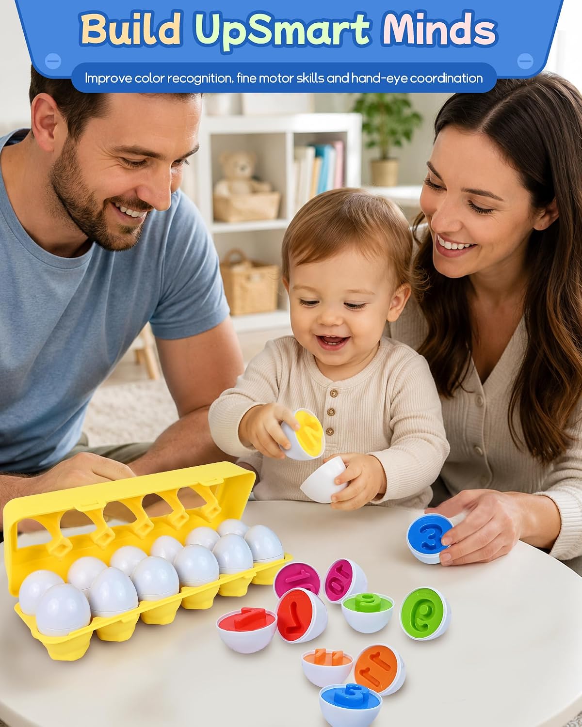 Tinabless Matching Eggs Toys 12 pcs Set Color & Shape Recognition - Yellow - Number Matching - image 3