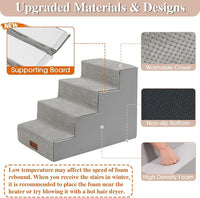 GGIB Non-Slip Pet Stairs for Small Dogs & Cats - 4-Step, Removable Washable Cover, Light Grey, 17" H