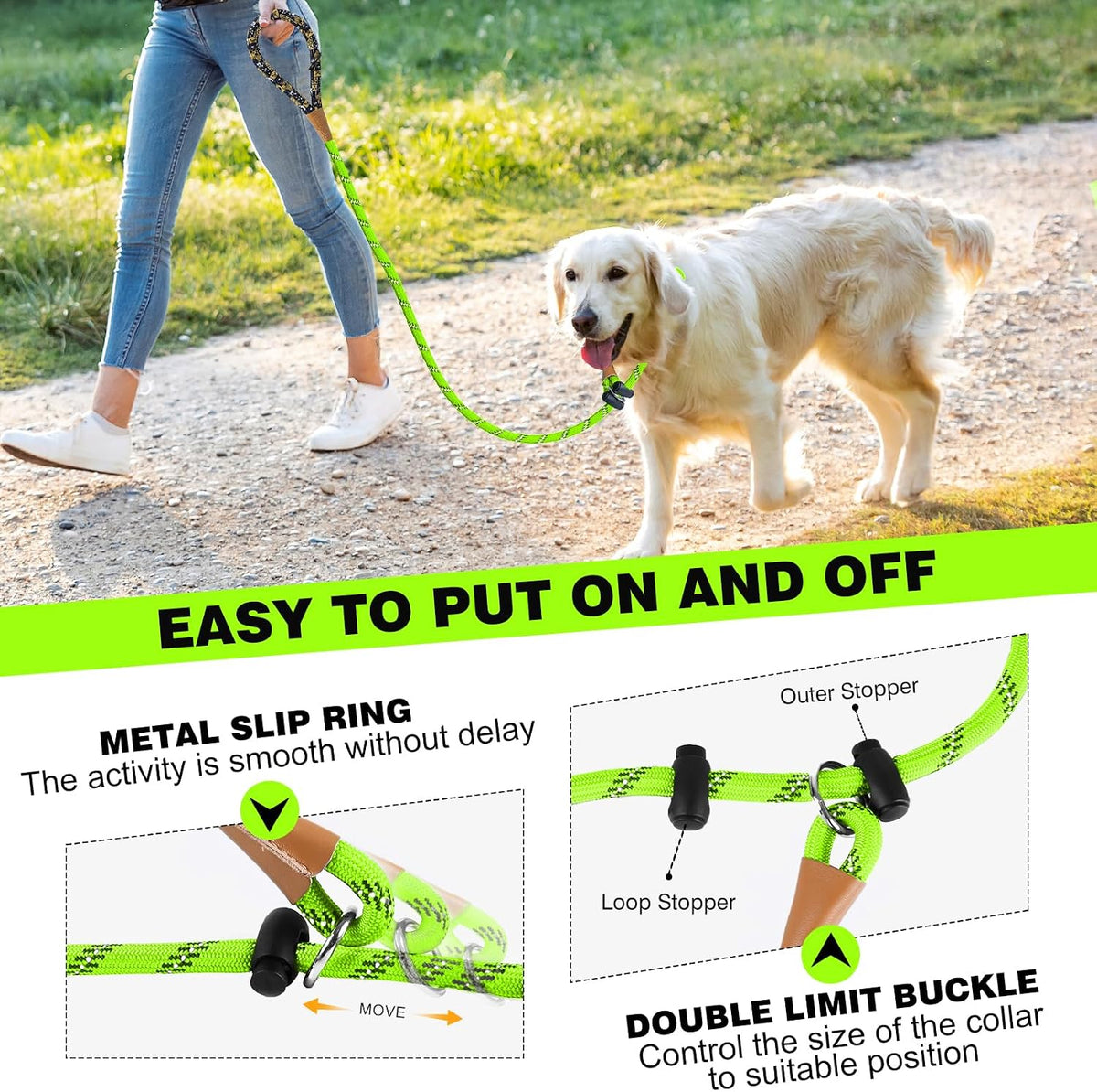 Slip Lead Dog Leash Reflective Training Durable Braided Rope Leashes – Essentials for Dogs - Light Green / 2PCS Large 1/2in x 6ft - image 4
