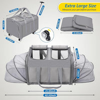 Expandable Pet Carrier with Wheels, Double Cat Dog Carrier 21"x 17"x 16" up to 40 Lbs, Rolling Pet Carrier for Cats and Dogs, Extra Large Pet Travel Carrier, Ideal for Outdoor/Travel