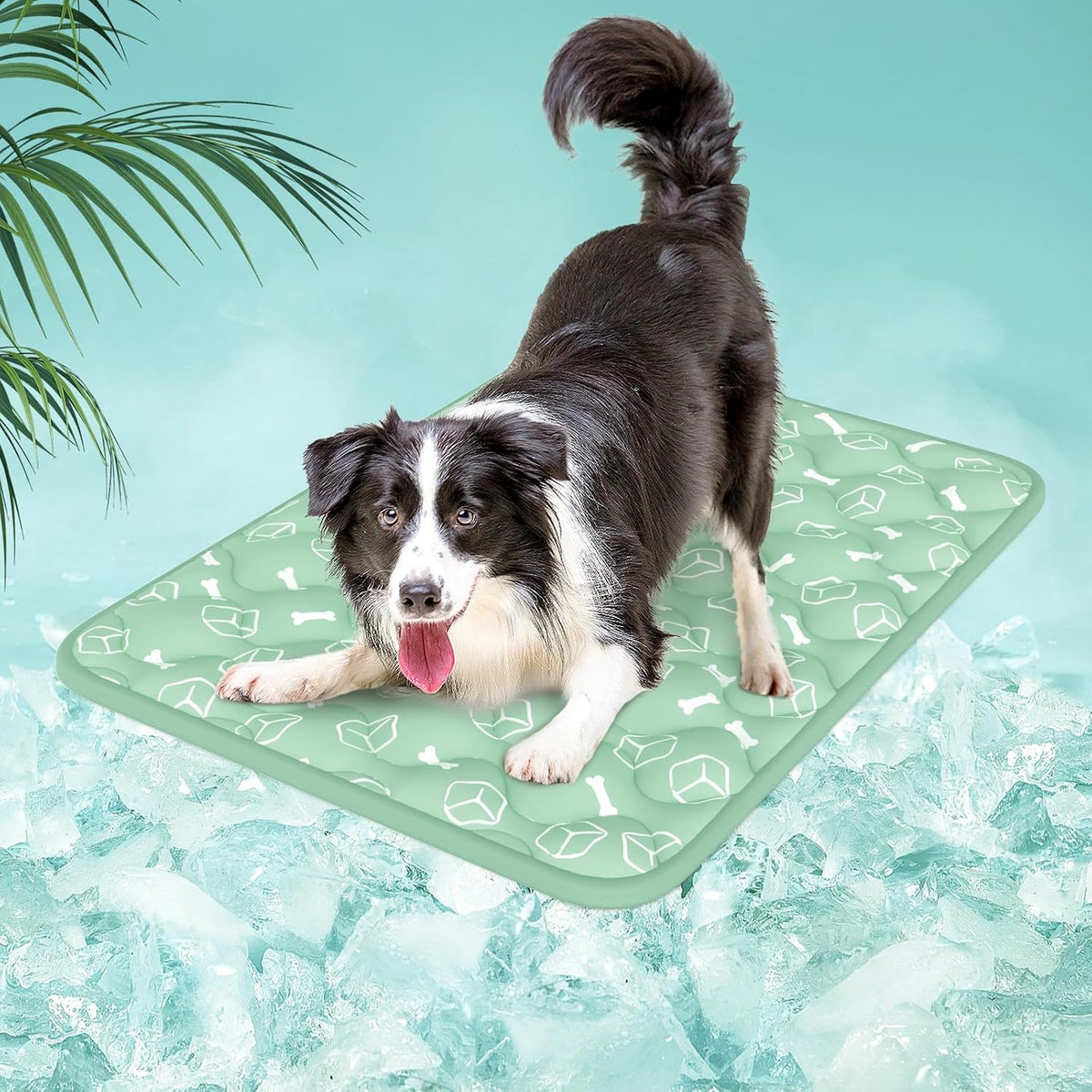 Dog Cooling Mat 2.0, Ocean Blue - Large / Green
