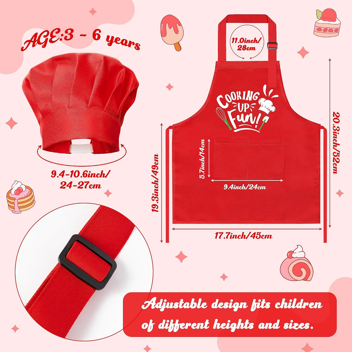 R HORSE Kid Apron and Chef Hat Set - Red Cooking - image 2