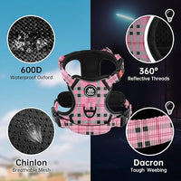 NESTROAD No Pull Dog Harness with Leash, Reflective No Choke Pet Vest Harness,Adjustable Soft Padded Dog Harness with Easy Control Handle for Large Dogs(Checkered Pink,X-Large)