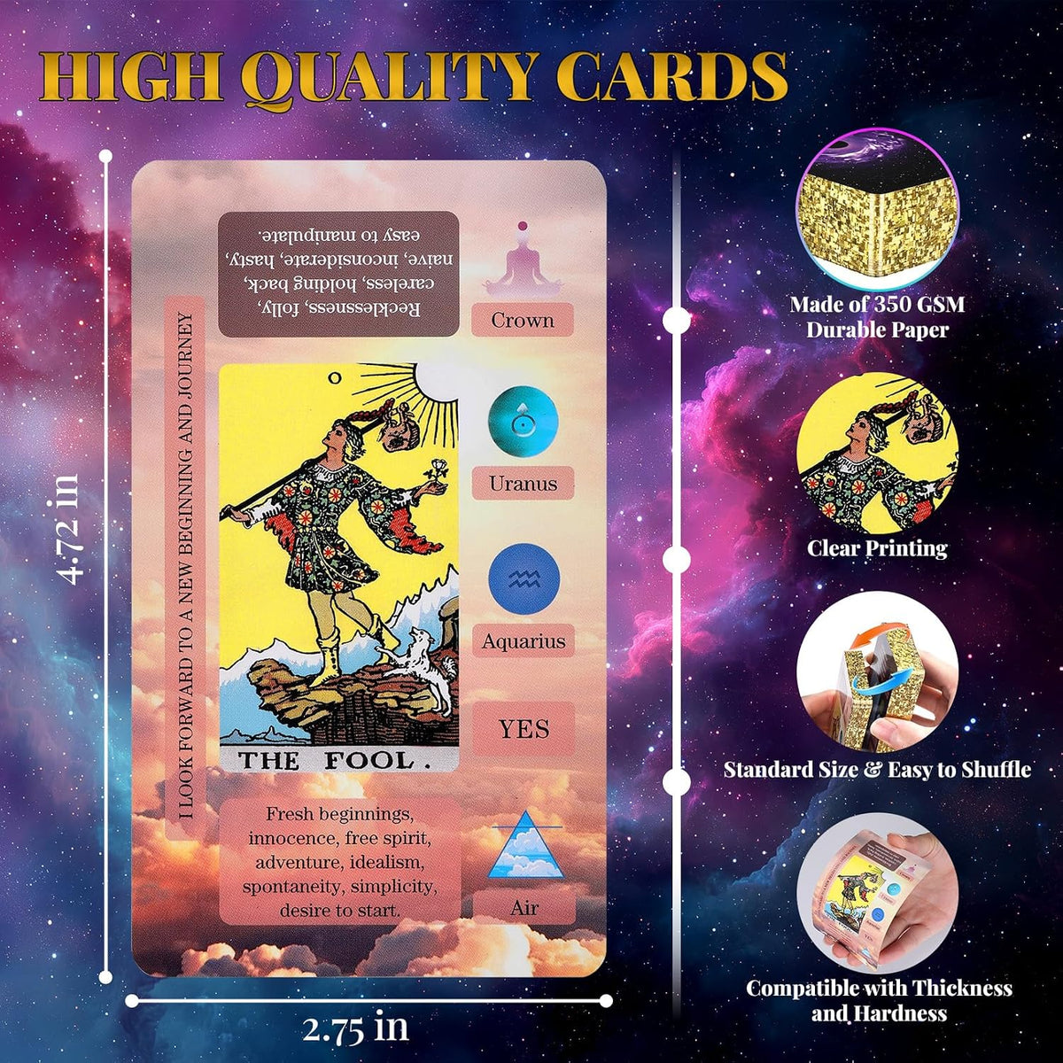 Tarot Cards For Beginners with Meanings on Them Learning Tarot Deck – Fun for Kids & Family - Blue - image 4