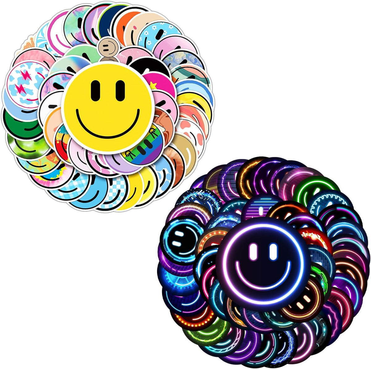 50PCS Smile Face Stickers Cute Water Bottle Stickers for Kids – Fun for Kids & Family - 100pcs Smile Neon Stickers