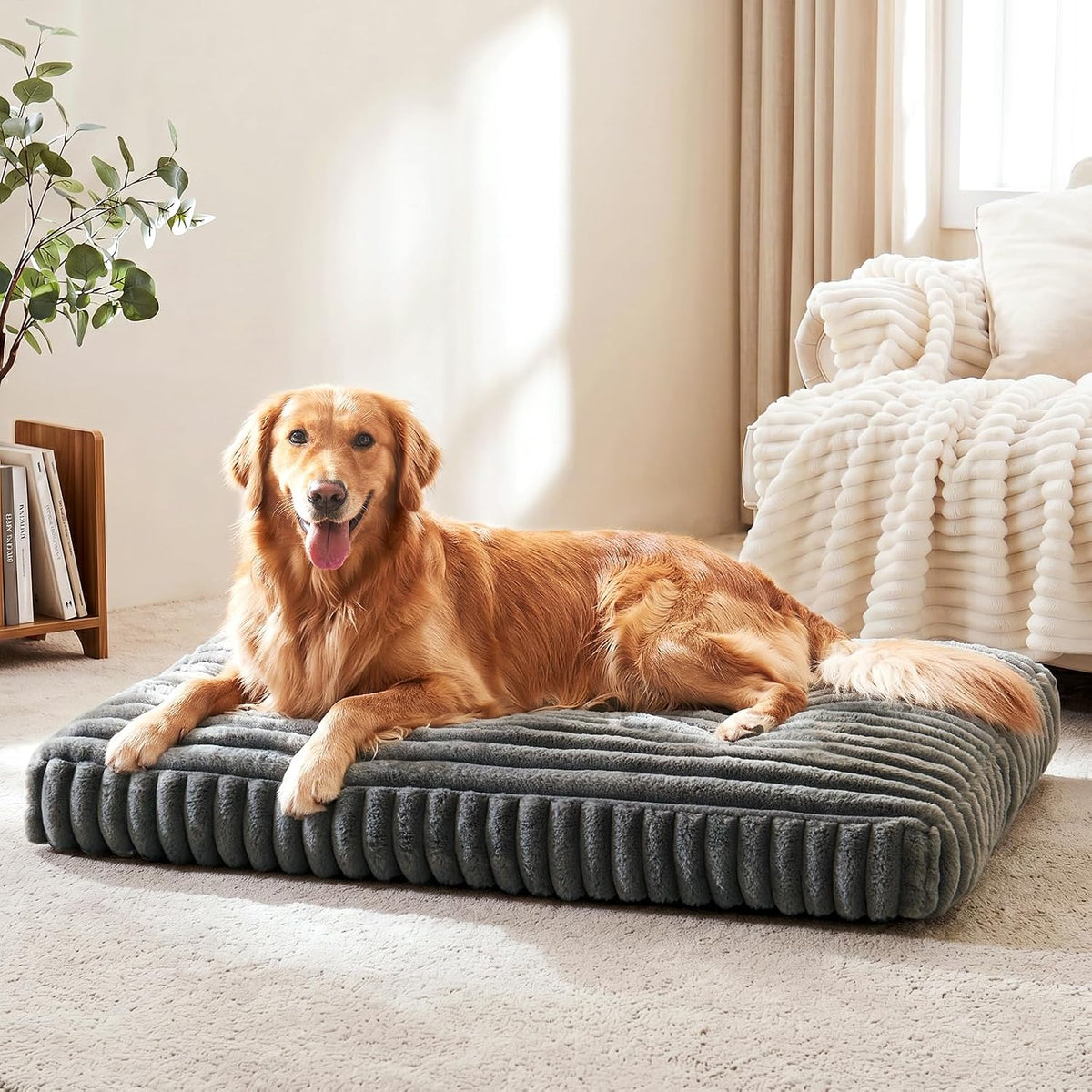 FURTIME Dog Beds Large Sized Dog, Washable Dog Bed for Crate - Grey / L(35"x23"x4")