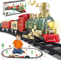 JUQU Train Set, Battery Operated Model Train Toy with Light - Green Gold Red