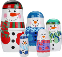 Mornajina set of 5 handmade wooden snowman Russian nesting dolls in different sizes and colors