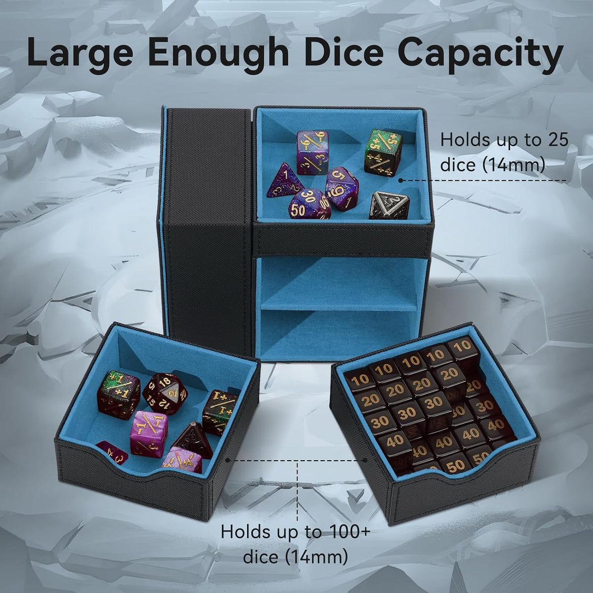 Stepane dice tray and dice tower storage box in black and red PU leather with drawers - view 30