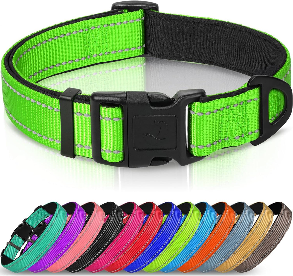 Joytale Reflective Dog Collar, Adjustable Neoprene Padded - Small (Pack of 1) / Green