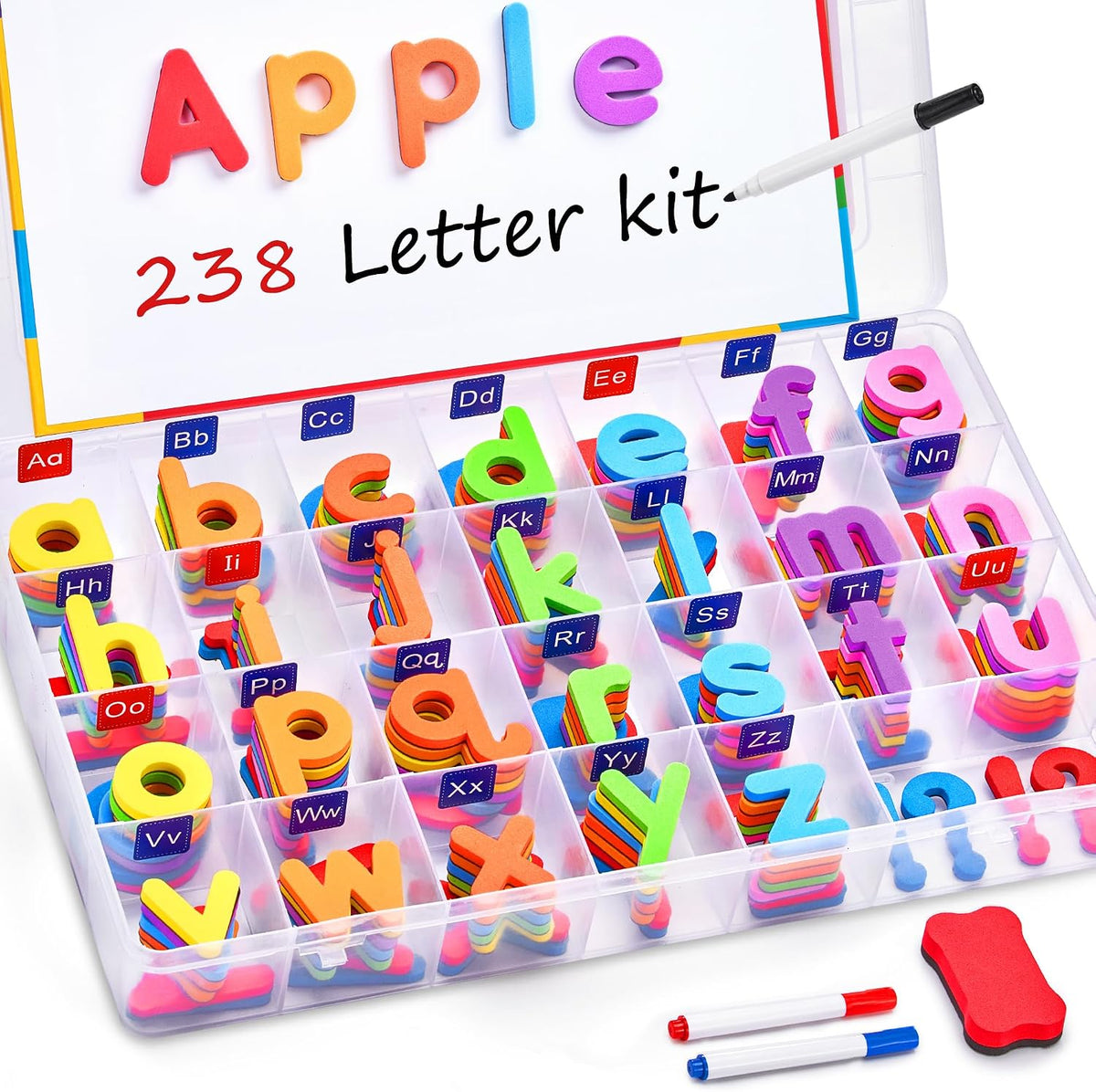 JoyCat 238 Pcs Magnetic Letters Kit with Double-Sided Board – Fun for Kids & Family - English Letter Set