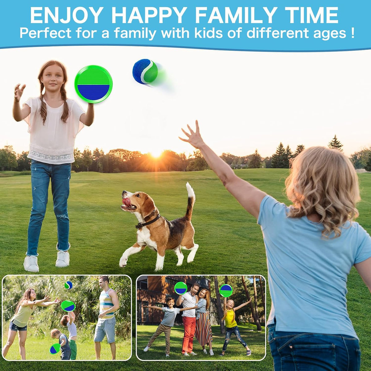 Officygnet paddle toss and catch ball game with 4 green paddles and 4 sticky balls - view 6