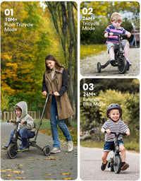 besrey Folding Toddler Tricycle-to-Balance Bike with Push Handle - Black - image 3
