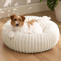 Bedsure ComfyFleece Donut Dog Bed Medium Size Dog with Washable Cover – Essentials for Dogs - S Plus (27x27x8) / Cream
