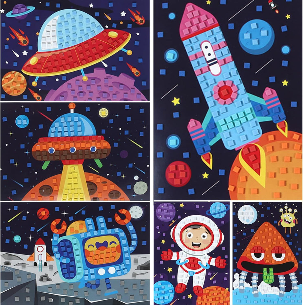 LZHZH Mosaic Sticker Art for Kids, Butterfly, Sailboat - Space Rocket Mosaic