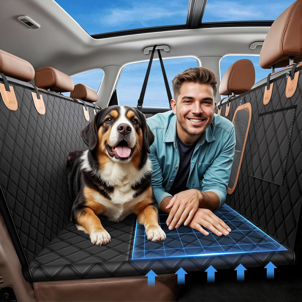A-Pce 600D Heavy Duty Dog Car Seat Cover for Back Seat - Dark Black / Large