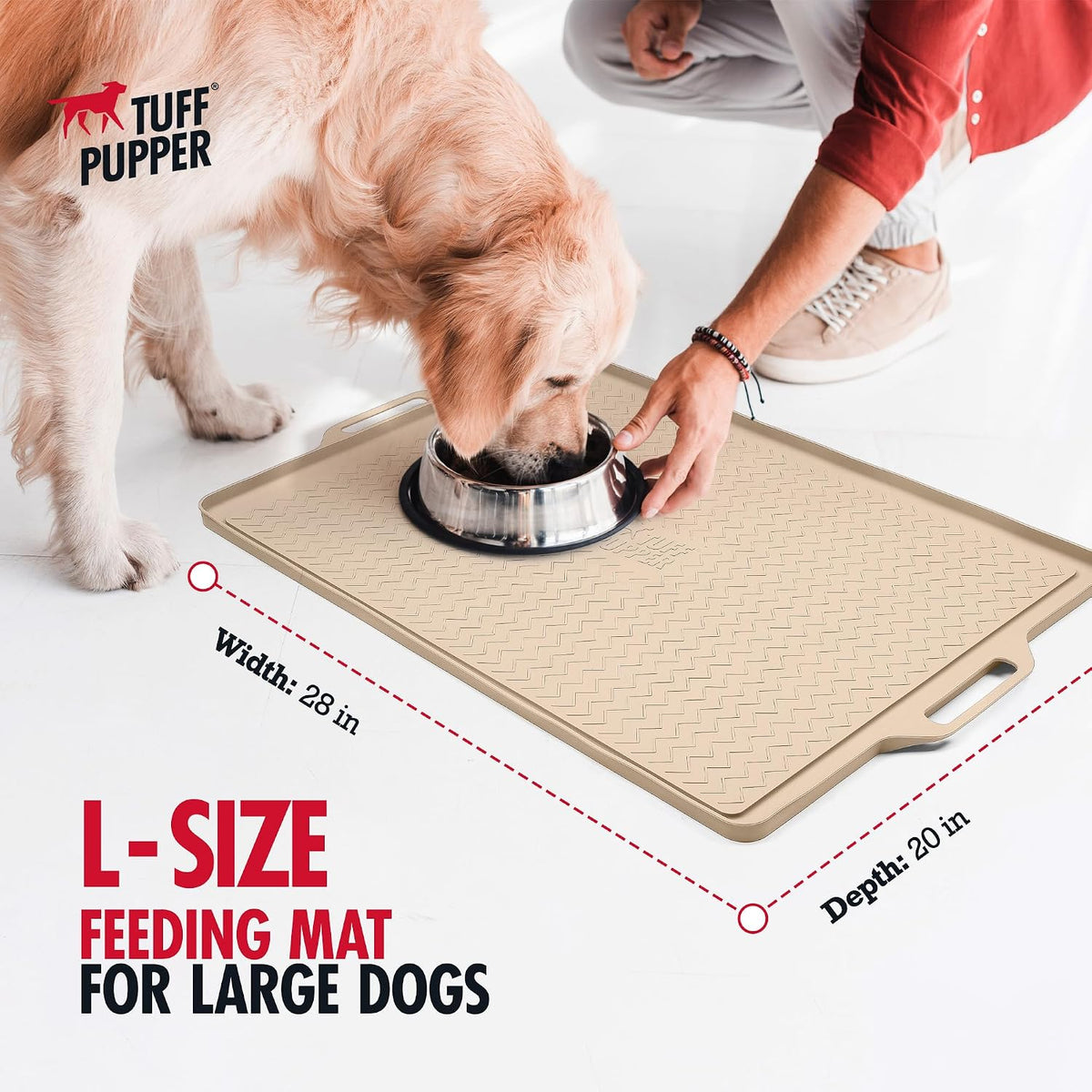 Tuff Pupper 36x24 XXL Dog Feeding Mat for Food and Water - Beige / Large - 28" x 20" - image 2