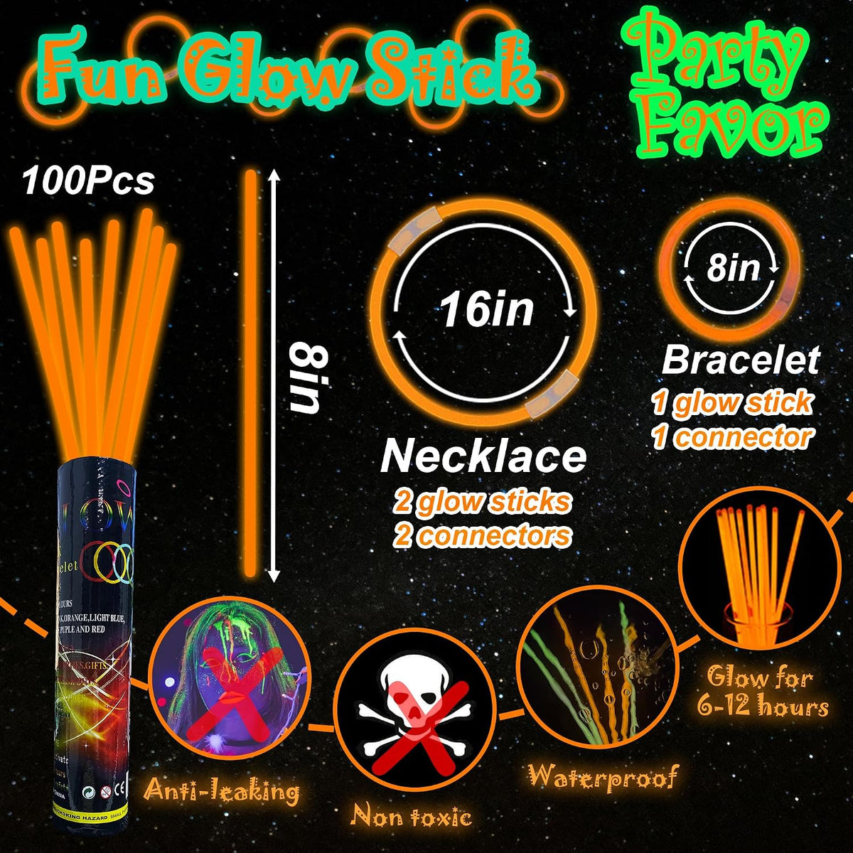 ILHSTY 100 pack green 8 inch glow sticks with connectors for necklaces - view 28