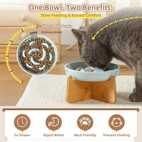 Ceramic Slow Feeder Cat Bowl - Green Elevated (Bamboo) / 3.7"H Elevated (Bamboo) - image 3